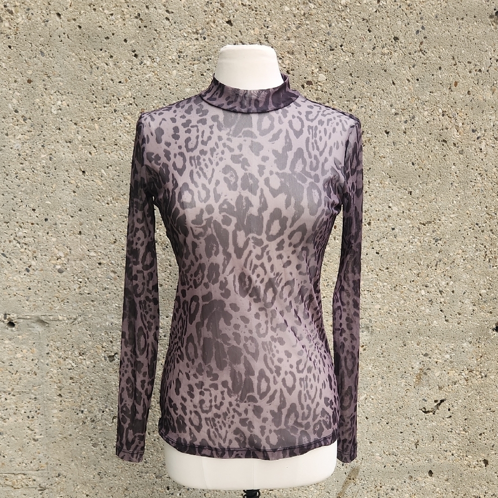 Leopard Print Sheer Long Sleeve Top